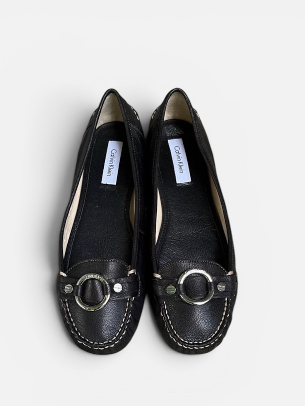 Calvin Klein Kellisa Leather Mocc Toe Loafer Flat in Black Size 9 1/2